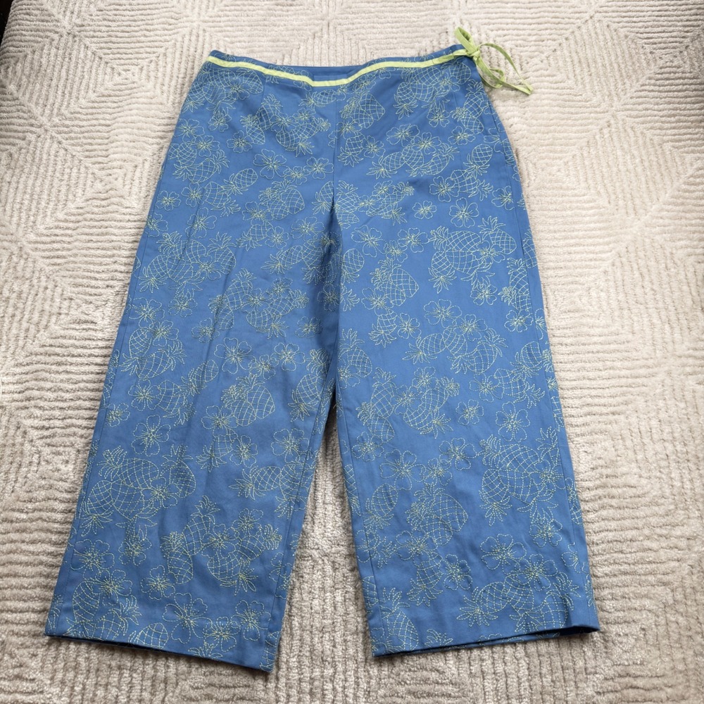 Talbots Crop Pants Women's 16 Blue Pineapple Tropical Coastal Resort Cruise